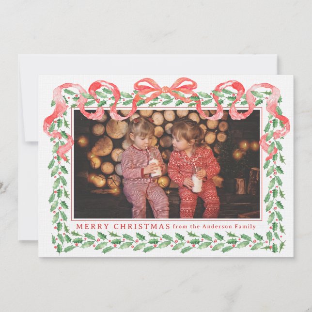 Tarjeta de cinta Grandmillennial Holly Navidades (Anverso)