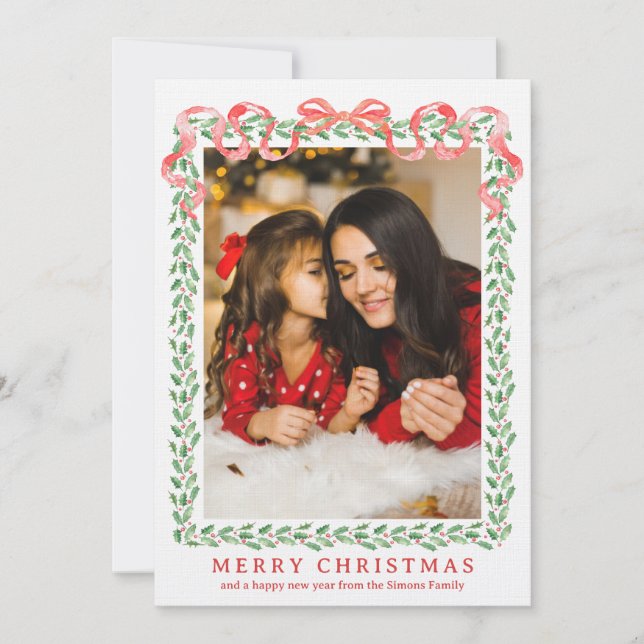 Tarjeta de cinta Grandmillennial Holly Navidades (Anverso)