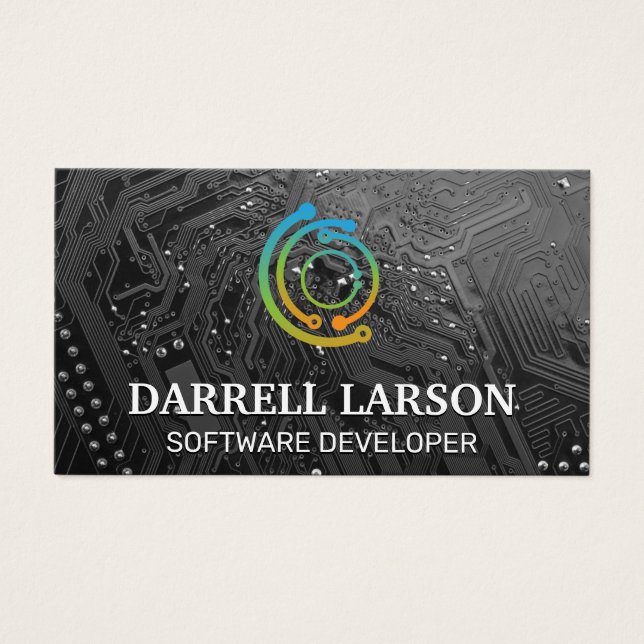 Tarjeta de circuitos negra | Logo de tecnología (Frente)