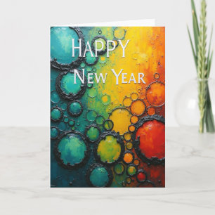 Tarjeta de círculos vibrantes de año nuevo feliz
