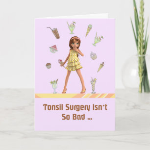 Tarjeta de cirugía de amígdalas para niña