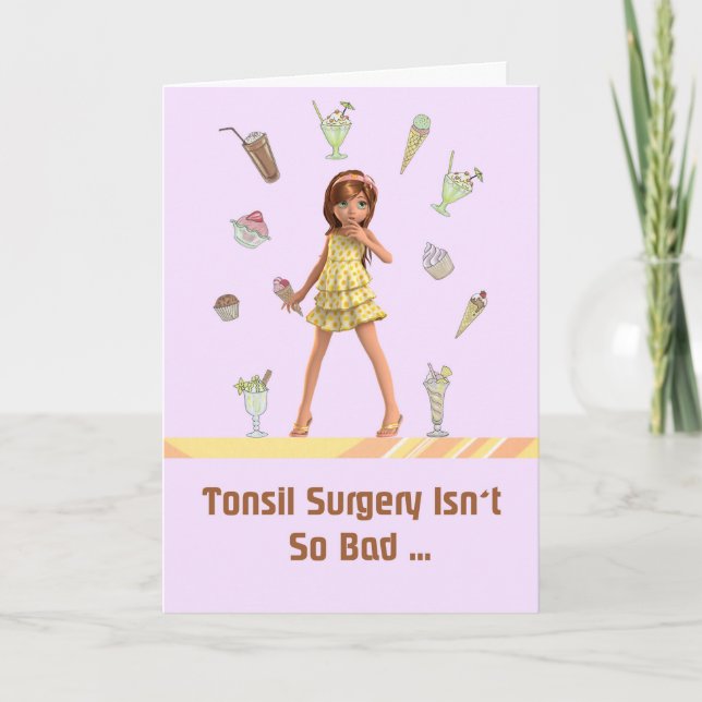 Tarjeta de cirugía tonsil para Chica joven (Anverso)