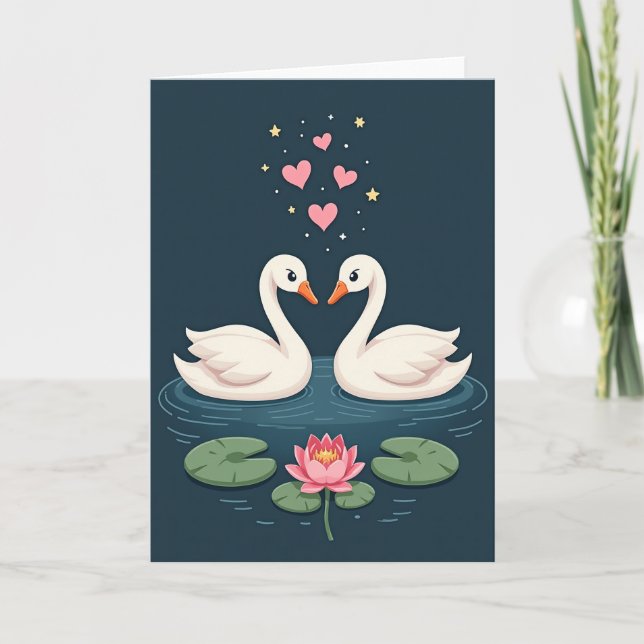 Tarjeta de cisnes minimalista conmovedora (Anverso)