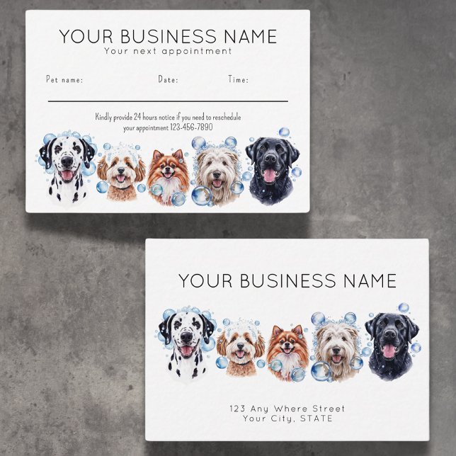 Tarjeta de cita acuarela perros burbujas, blanco (Subido por el creador)