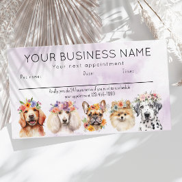 Tarjeta de cita acuarela perros flores, púrpura