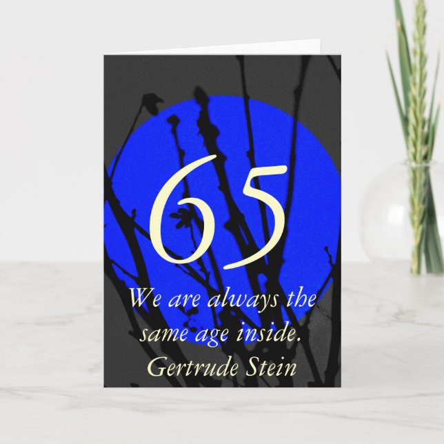 Tarjeta de cita azul y negra para el 65 cumpleaños (Anverso)