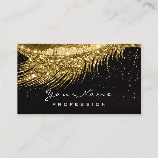 Tarjeta de cita blanca Makeup Gold Black Lashes (Anverso)