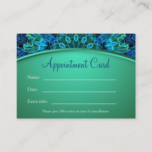 Tarjeta de cita Blue & Green Gems Mandala (Anverso)