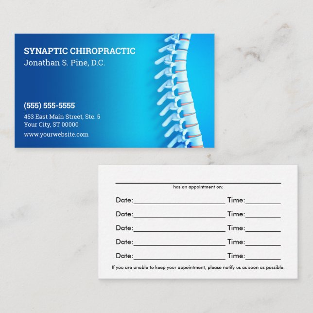 Tarjeta de cita Chiropráctica de 3D Spine Blue (Anverso / Reverso)