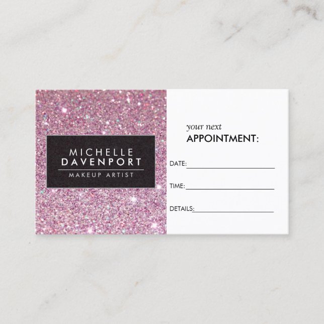 Tarjeta de cita clásica de salón de Purpurina rosa (Anverso)