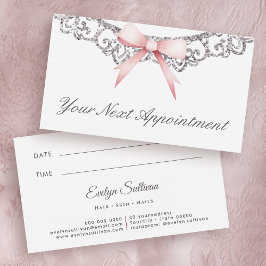 Tarjeta de cita con arco rosado del marco plateado