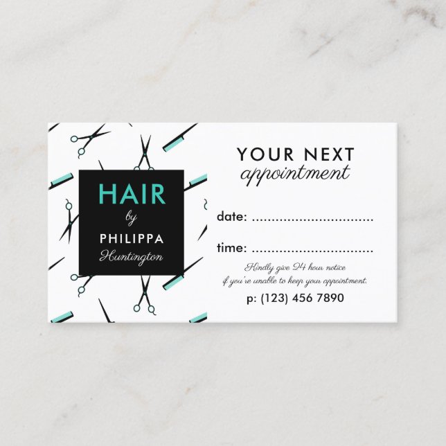 Tarjeta de cita con el estilo del cabello de tijer (Anverso)