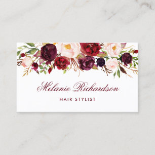 Tarjeta de cita con estilo Burgundy Floral Hair