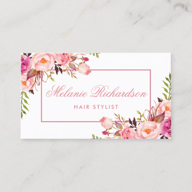 Tarjeta de cita con estilo floral hair Rubor rosa (Anverso)