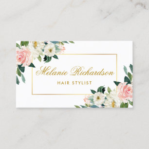 Tarjeta de cita con estilo Pink Floral Gold Hair