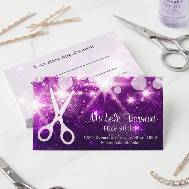 Tarjeta de cita con estilo Purple Glamour Hair (Subido por el creador)