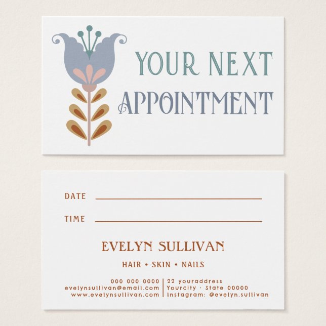 tarjeta de cita con flores de arte folclórico nórd (Anverso y reverso)