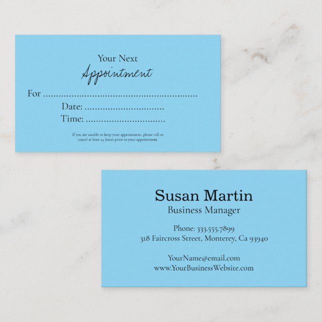 Tarjeta de cita con guión elegante simple (Anverso / Reverso)