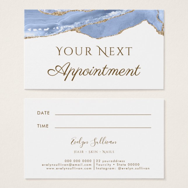 Tarjeta de cita Cornflower Blue Agate (Anverso y reverso)
