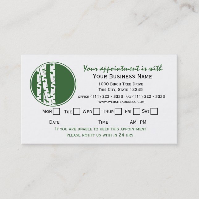 Tarjeta de cita de árbol de aves (Anverso)