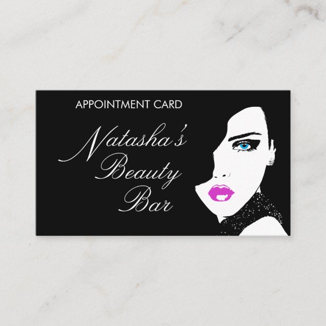 Tarjeta de cita de belleza rosa negro Chica de mod (Anverso)