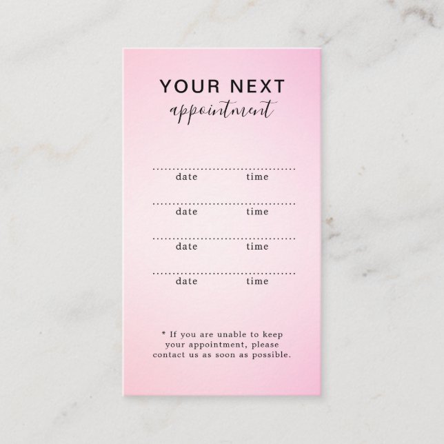 Tarjeta de cita de belleza rosa simple y elegante (Anverso)