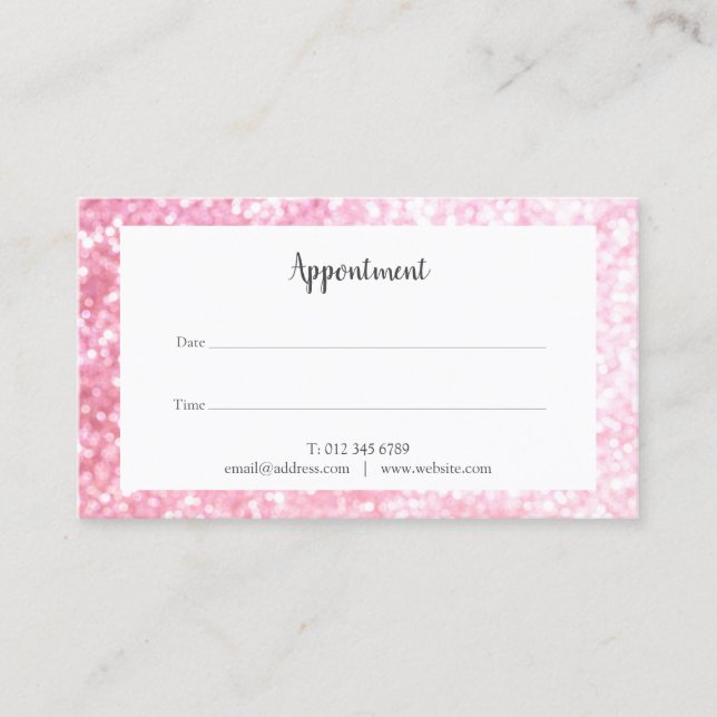 Tarjeta de cita de Bokeh Purpurina Rosado (Anverso)
