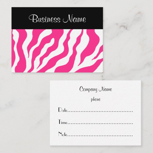 Tarjeta de cita de cebra rosa caliente (Anverso / Reverso)