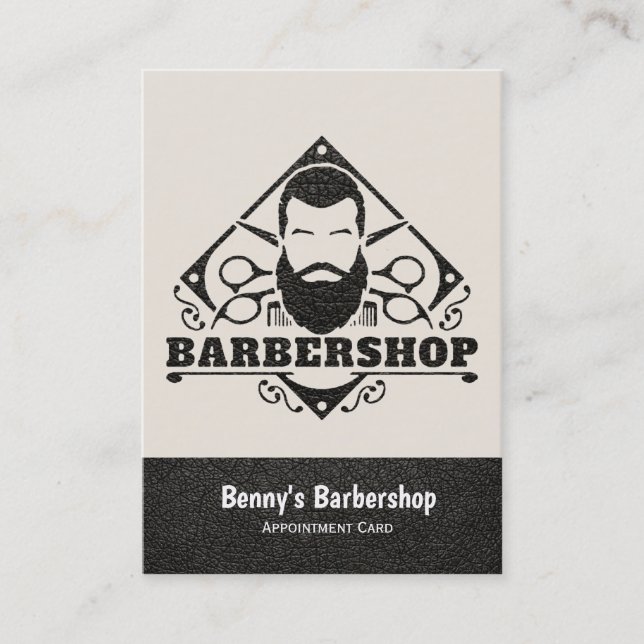 Tarjeta de cita de cuero de Barbershop (Anverso)