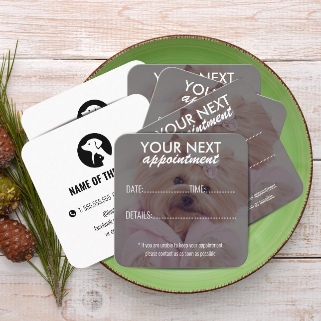 Tarjeta de cita de cuidado de mascotas elegante co (Elegant Pet Care Appointment Card with Logo)