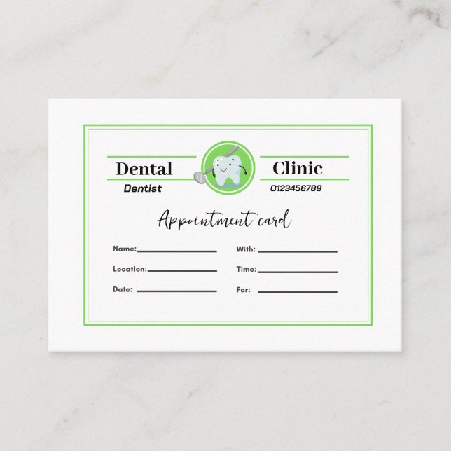 Tarjeta de cita de dentista (Anverso)