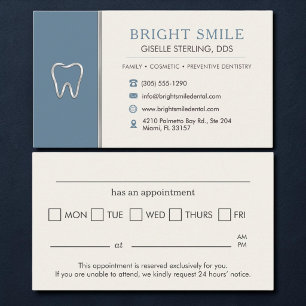 Tarjeta de cita de dentista azul polvoriento metál