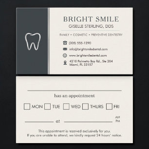 Tarjeta de cita de dentista con diente metálico ne
