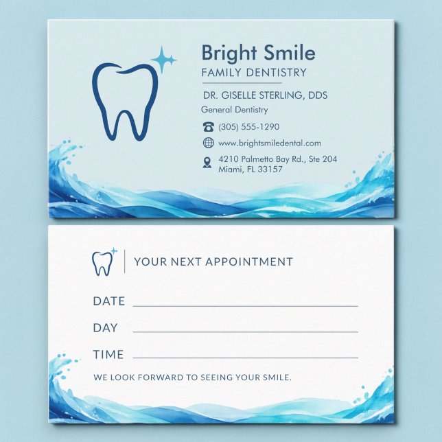 Tarjeta de cita de dentista con salpicadura de agu (Subido por el creador)