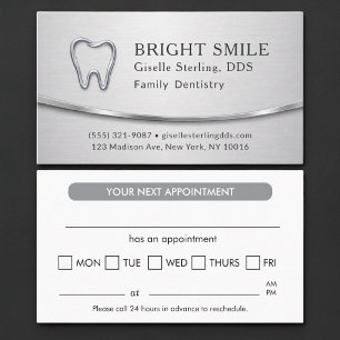 Tarjeta de cita de dentista metálica plateada mode