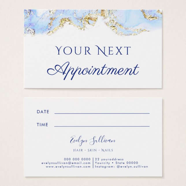 tarjeta de cita de diseño de mármol azul (Anverso y reverso)