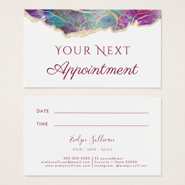 Tarjeta de cita de diseño opal de Fuchsia (Anverso y reverso)