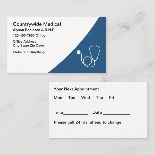 Tarjeta de cita de enfermero profesional de la ofi (Anverso / Reverso)
