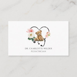 Tarjeta de cita de estetoscopio floral para pediat