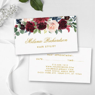 Tarjeta de cita de estilista de cabello floral azu