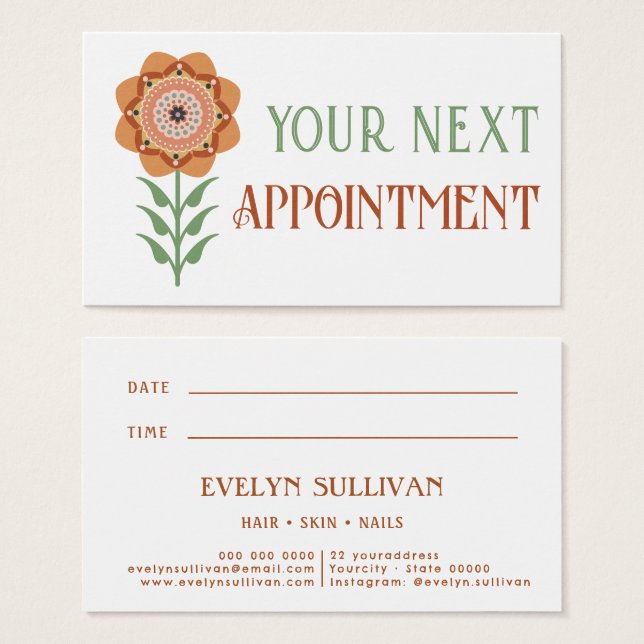 tarjeta de cita de flor de boho folk art (Anverso y reverso)