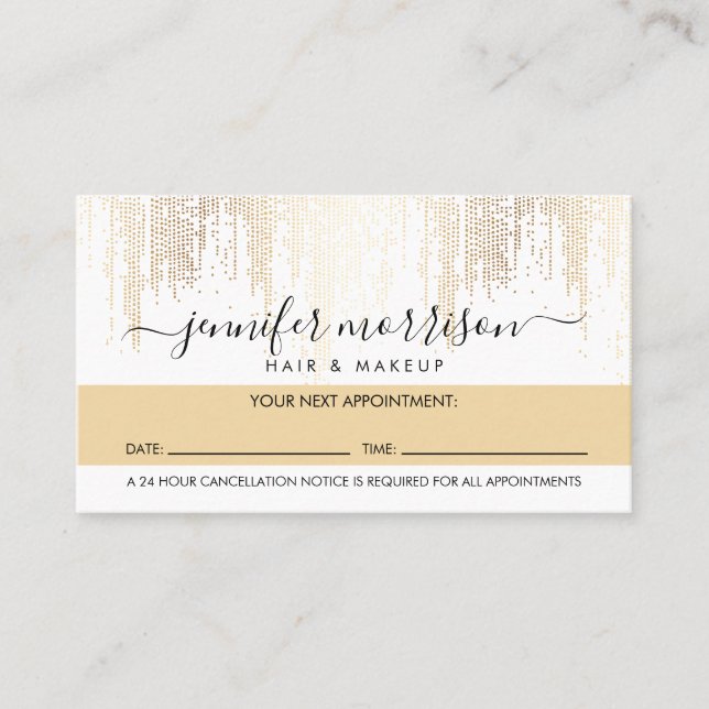 Tarjeta de cita de Glam Script Gold Confetti Rain (Anverso)