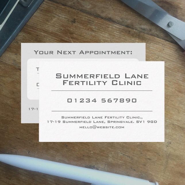 Tarjeta de cita de la clínica de fertilidad (Subido por el creador)