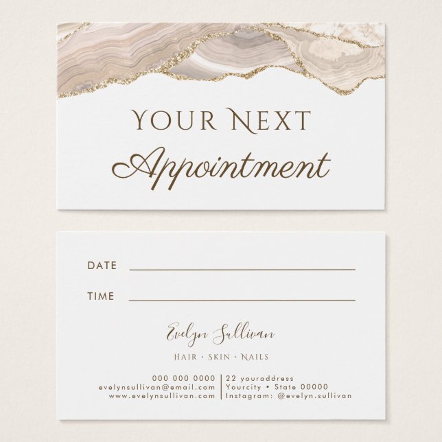 Tarjeta de cita de marfil Gold Agate (Anverso y reverso)