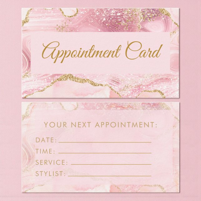 Tarjeta de cita de mármol de ágata rosa Chic Blush (Subido por el creador)
