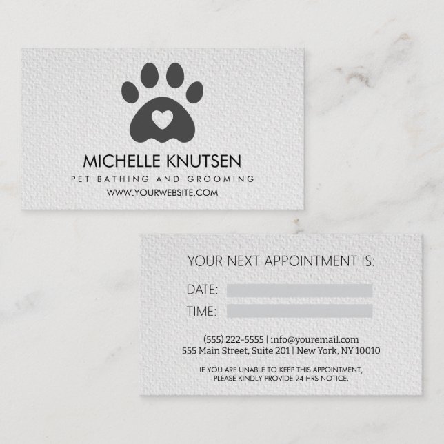 Tarjeta de cita de moda para Mascota y baño (Anverso / Reverso)