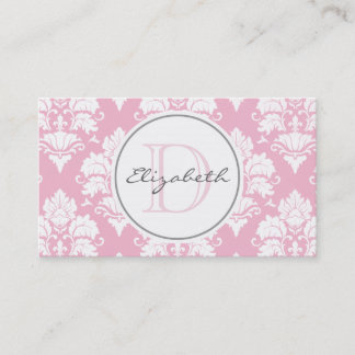 Tarjeta de cita de Monograma de Damasco Rosa Vinta