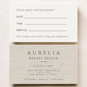Tarjeta de cita de oficina de lino natural de lujo
