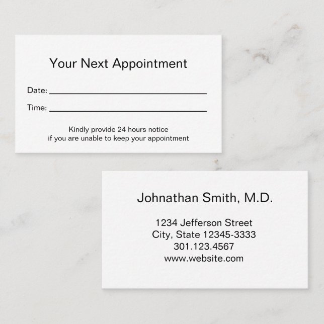 Tarjeta de Cita de Oficina Médica Profesional (Anverso / Reverso)