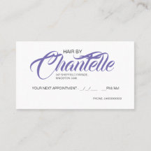 Tarjeta de Cita de Peluquería Morada